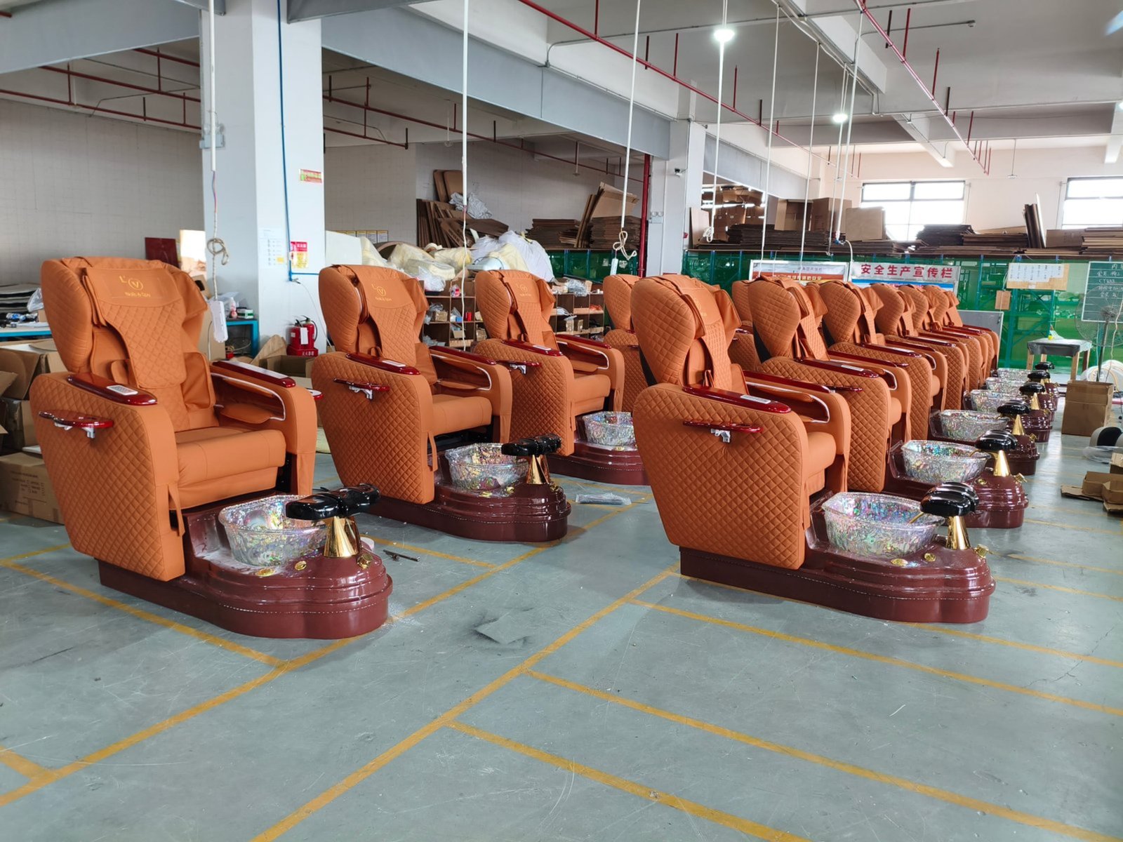 Foot spa chair production line in the manufacturing workshop